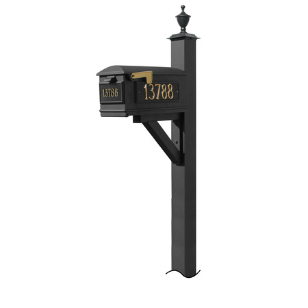 QUALARC Mailbox, (3 Cast Plates) (No Base) Urn Finial, (Black) WPD-NB-S5-LM-3P-BLK